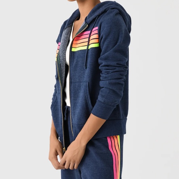 Aviator Nation Zip Hoodie Neon Stripe in Blue, Size- Small - Picture 2 of 5